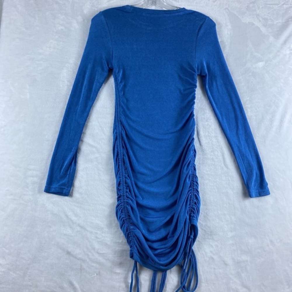 Lioness Mini Bodocon Dress Sz S Blue Long Sleeve Ruched Slinky NYE Party Shopbop - Picture 5 of 9
